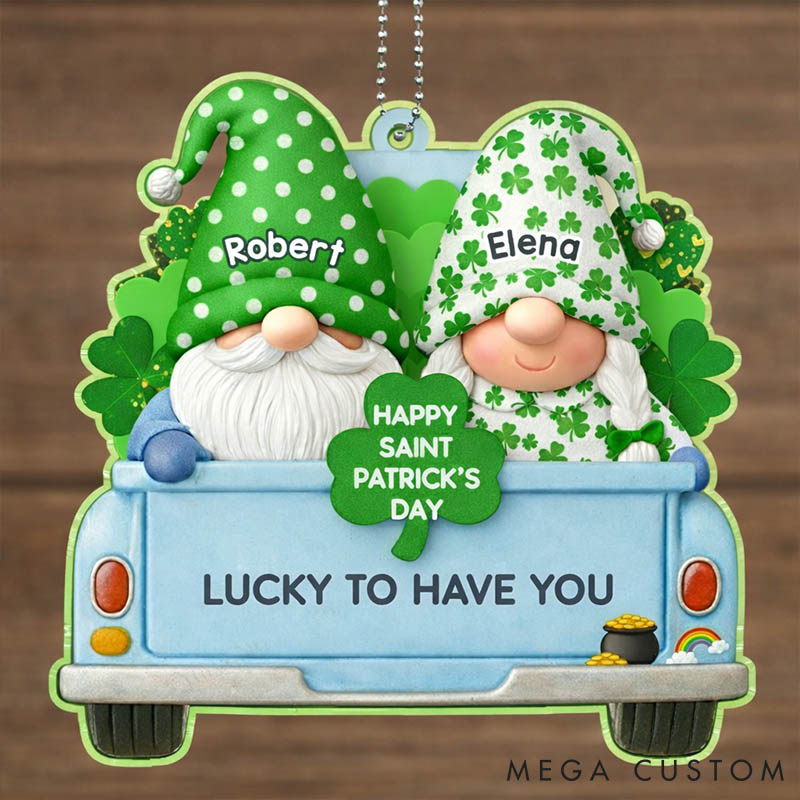 Personalized Gnome Couple Riding in a Car Acrylic Ornament Custom Independence Day Ornament St. Patrick’s Day Ornament Valentines Day Gift for Him Her