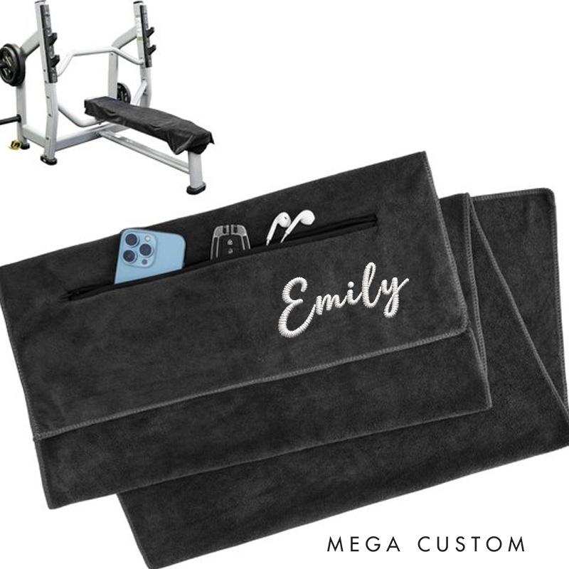 Personalized Gym Towel Embroidered Name Fitness Towel with Zipper Pocket Custom Sports Gift for Birthday for Gym Lovers