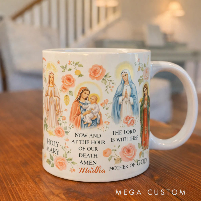 Personalized Hail Mary Prayer 11oz 15oz Ceramic Mug with Custom Name Catholic Coffee Mug Religious Gift for Women