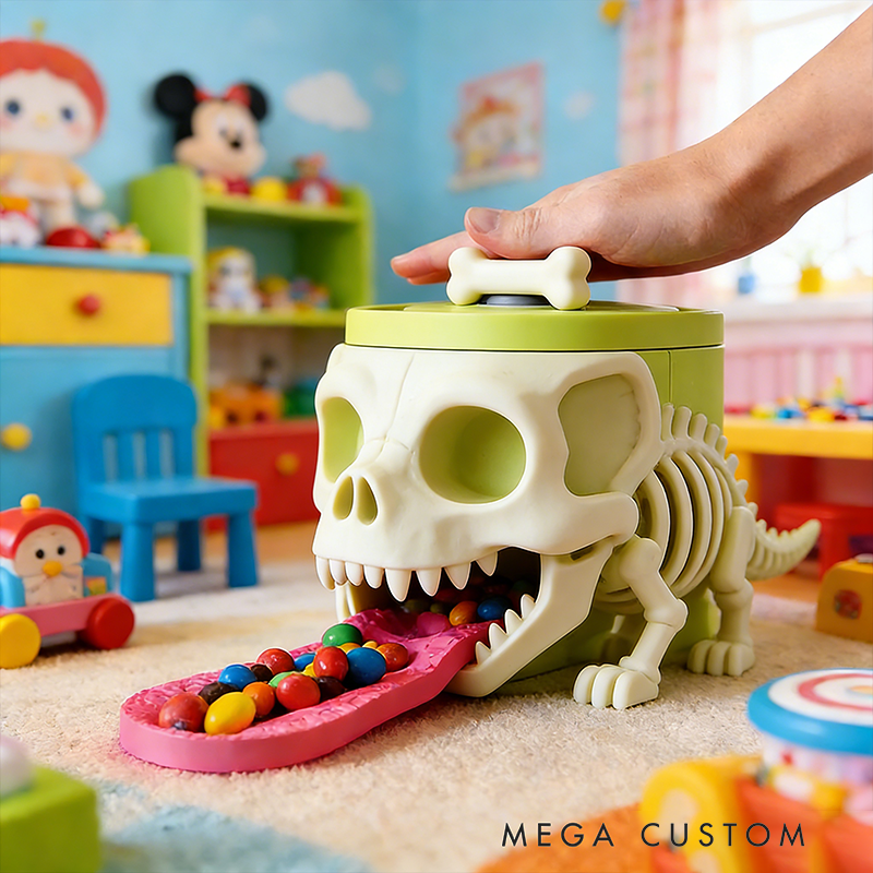 Dino Skeleton Candy Dispenser – Spooky-Fun Interactive Snack Holder with Bone-Top Trigger