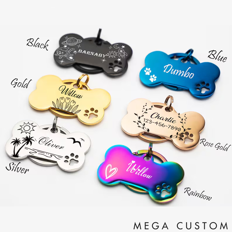 Personalized Cute Dog Tag Personalized for Dog Custom Bone Dog Tags Dog Name Tags Puppy Dog Tag Stainless Steel Pet ID Tag
