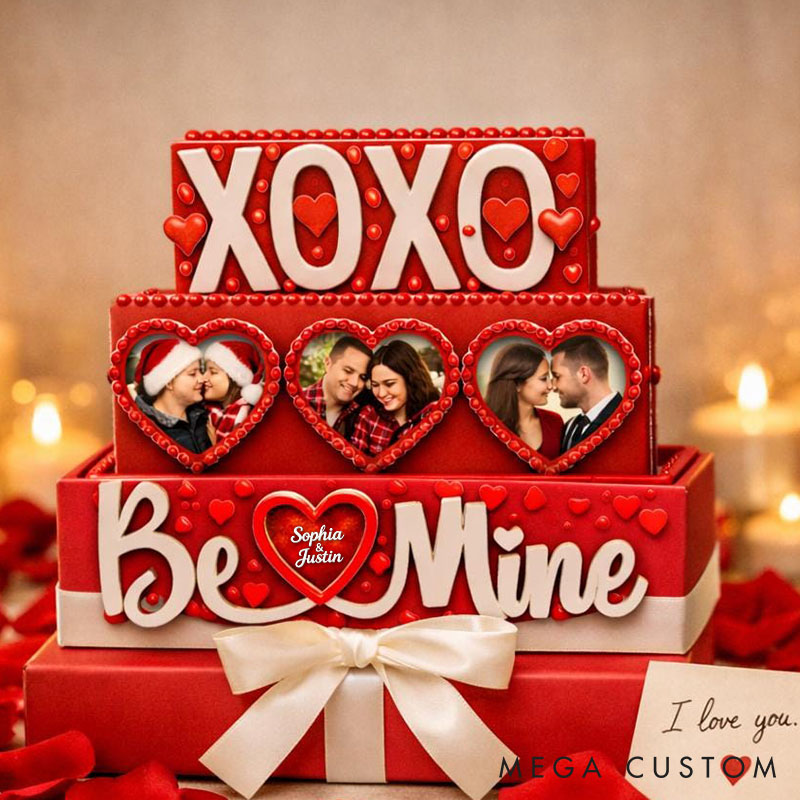 Personalized Valentine's Day XOXO Be Mine Photo Frame Custom Couple 3D Printed Red Photo Frame with Text Valentine's Day Anniversary Gift for Him Her
