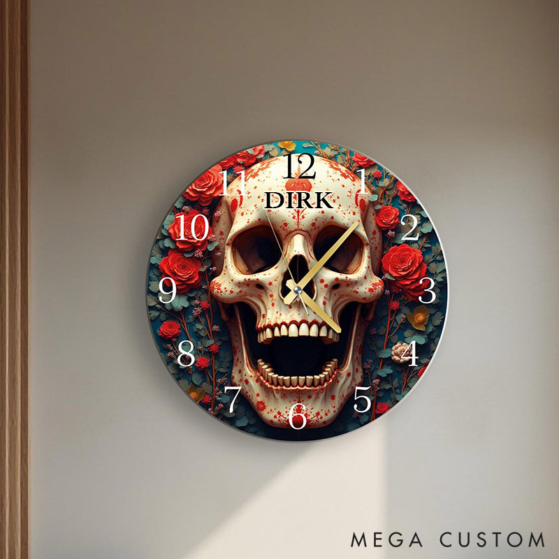Personalized Gothic Skull and Roses Wall Clock Gothic Living Room Home Wall Decor Bold and Unique Decor for Husband Anniversary Gift