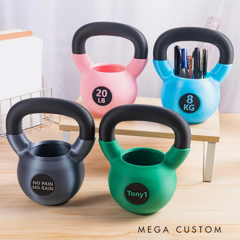 Personalized Text Kettlebell Pencil Holder 3D Printed Kettlebell Desk Organizer Gym Accessory Housewarming Birthday Gift for Fitness Lover