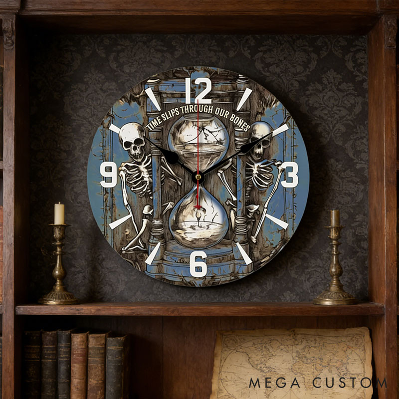 Personalized Skeleton Couple Time Slips Through Our Bone Wall Clock Custom Gothic Style Hourglass 3D Effect Wall Clock Anniversary Valentines Day Gift