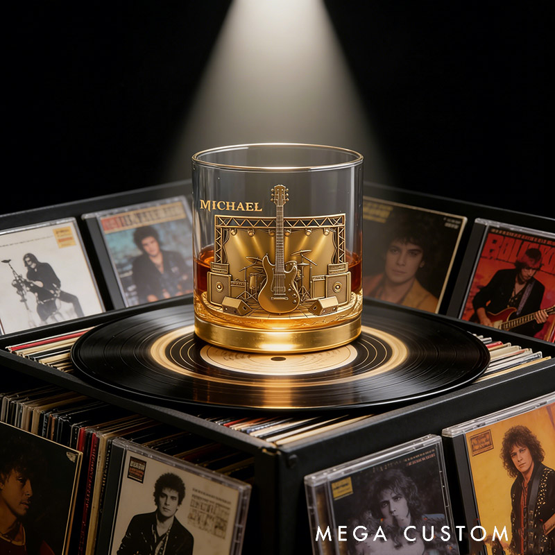 Personalized Electric Guitar Whiskey Glass Custom Name Whiskey Glass Engraved Glasses Gift Guitarist Birthday Concert Holiday Gift