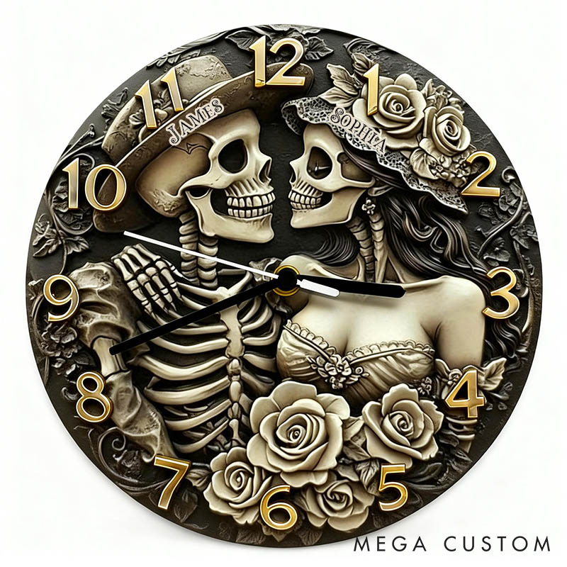 Personalized Skeleton Couple Till Death Do Us Part Wall Clock Custom Retro Gothic Style 3D Effect Wall Clock Anniversary Gift Valentine's Day Gift