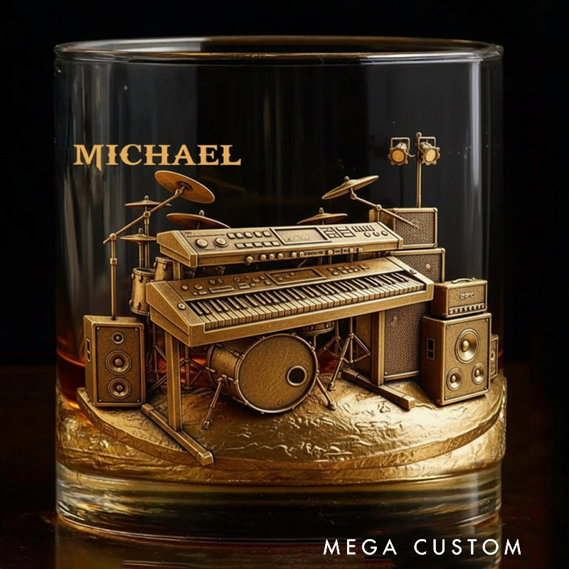 Personalized Electronic Keyboard Whiskey Glass Custom Name Whiskey Glass Engraved Glasses Gift Keyboardist Birthday Concert Holiday Gift