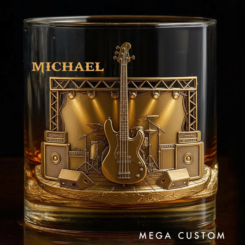 Personalized Bass Whiskey Glass Custom Name Whiskey Glass Engraved Glasses Gift Bassist Birthday Concert Holiday Gift