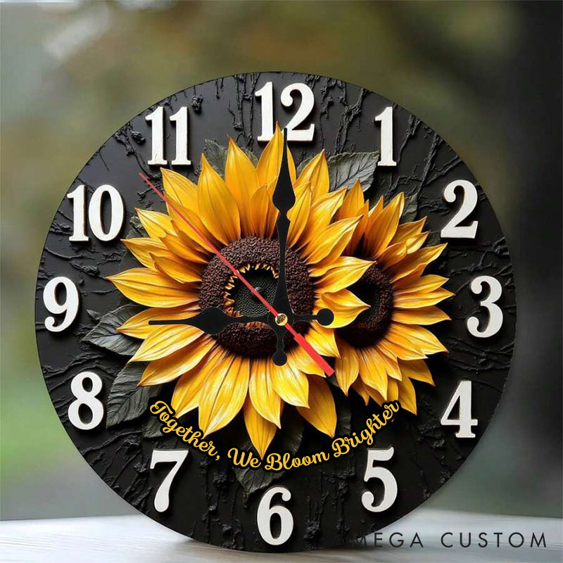 Personalized Couple Sunflower Together We Bloom Brighter Wall Clock Custom 3D Effect Wall Clock Anniversary Gift Valentine's Day Gift for Him Her