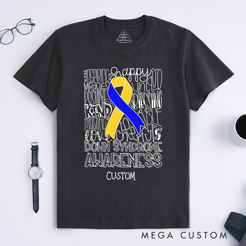 Personalized Down Syndrome Awareness Ribbon Support Inclusion Advocacy T-shirt