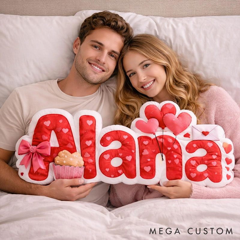 Personalized Name Pillow Custom Sweet Heartfelt Throw Pillow 3D Effect Graphic Pillow for Her Valentine's Anniversary Gift for Woman Girl