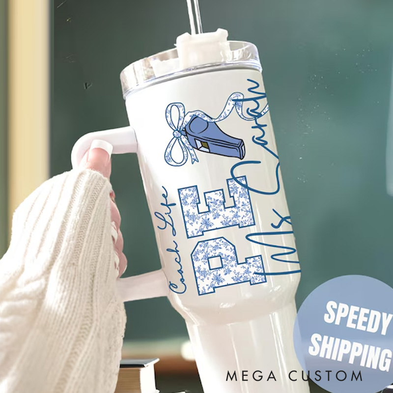 Personalized Fitness Tumbler Physical Education Teacher Gift Custom Travel Cup End of School Gift Quencher for Sport Teacher Gift for Gym Lovers