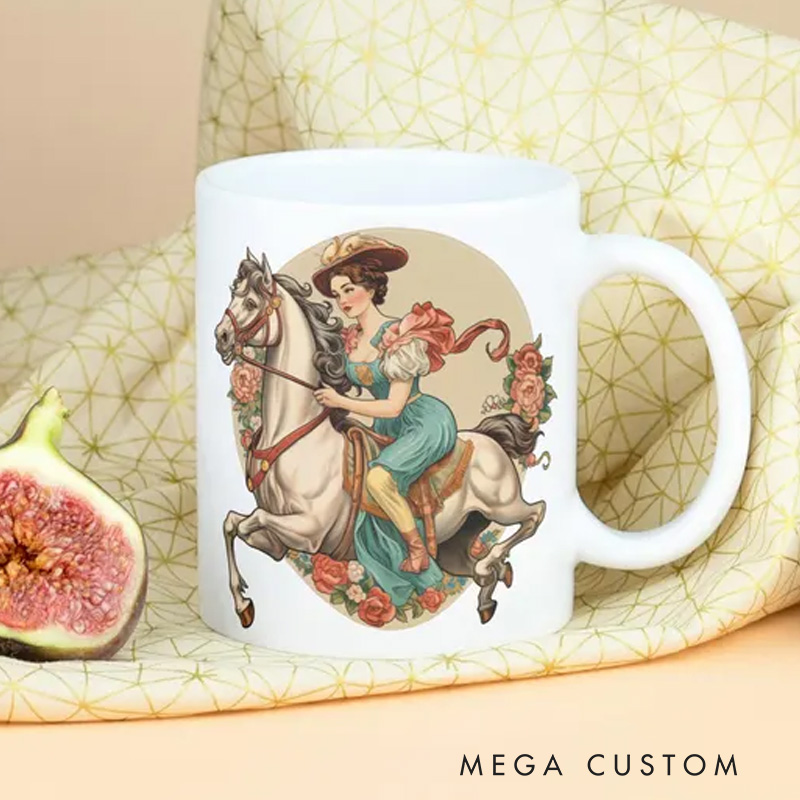 Personalized Couple Mug Victorian Equestrian Art Coffee Mug for Riding Lovers