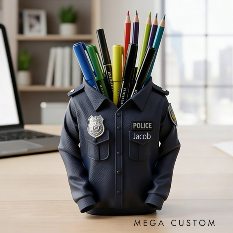 Police Officer Uniform Pencil Holder Law Enforcement Desk Organizer 3D Printed Cop Gift Police Academy Grad