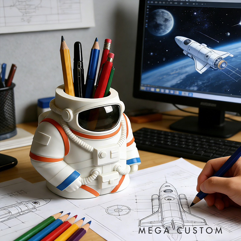 Astronaut 3D Printed Pen Holder - Space-Themed Desk Organizer for Stationery, Cute Decorative Storage Container