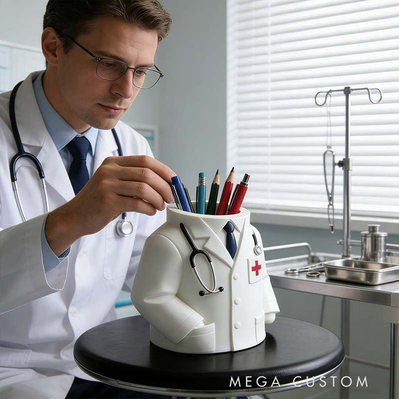 Doctor Coat 3D Printed Pen Holder - Medical-Themed Stationery Organizer