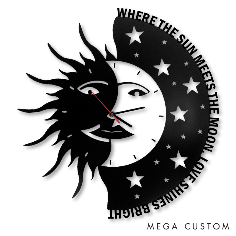 Personalized Couple Where the Sun Meets the Moon Love Shines Bright Metal Wall Clock Custom Wall Clock Anniversary Valentines Day Gift for Him Her