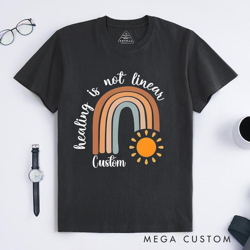 Personalized Healing Is Not Linear Rainbow Sun Mental Health Recovery Journey T-shirt