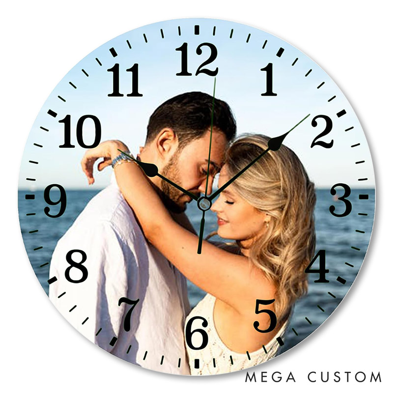 Personalized Couple Photo Portrait Wall Clock Custom Newlyweds Wall Clock with Couple Own Picture Anniversary Gift Valentines Day Gift for Him Her
