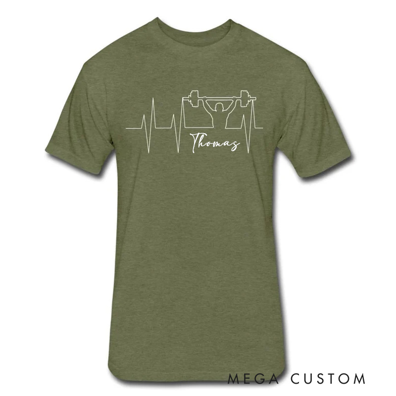 Personalized Heartbeat Couple Classic T-Shirt with Name Weightlifting Gift Bodybuilding Powerlifting for Gym Lover