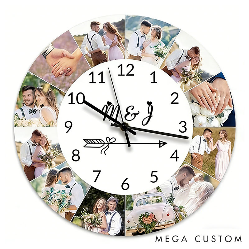 Personalized Couple Photo Portrait Wall Clock Custom Newlyweds Wedding Wall Clock with Couple Own Picture Anniversary Valentines Day Gift for Him Her