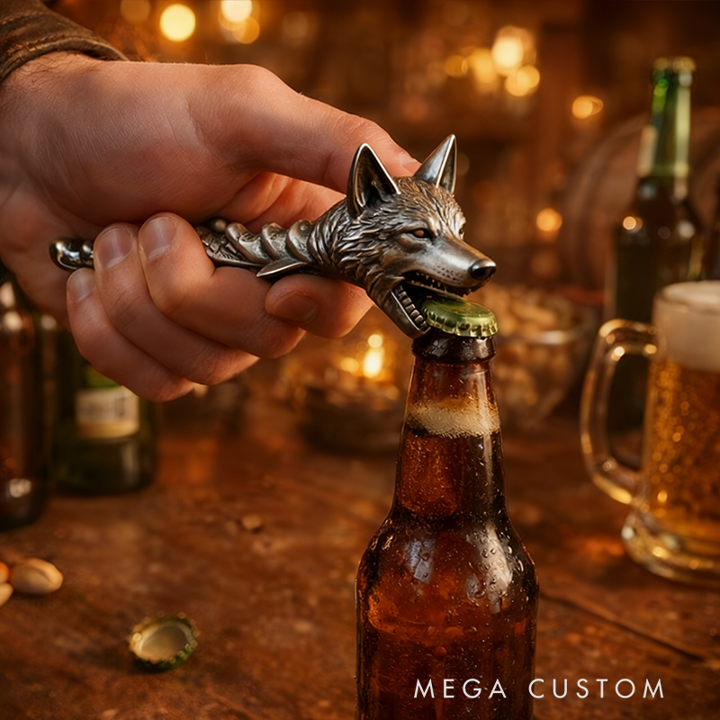 Wolf Head Metal Bottle Opener - Detailed Animal-Shaped Bar Tool for Beer & Beverages