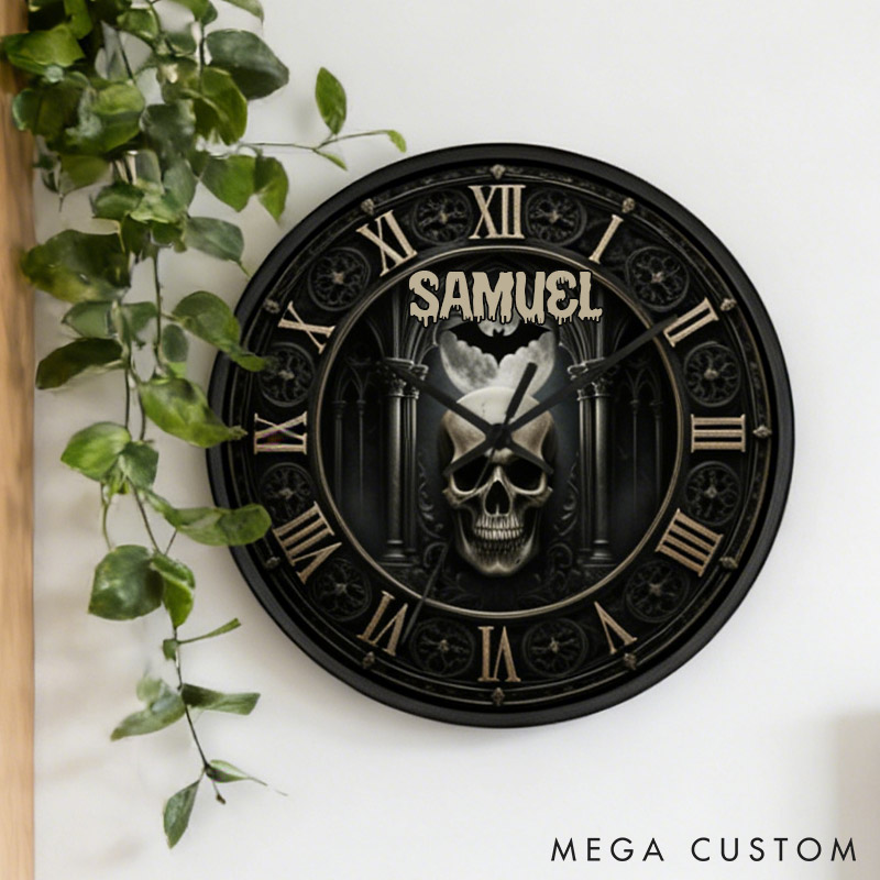 Personalized Gothic Skull Wall Clock Dark Baroque Moon Occult Home Decor Clock Gothic Clock Spooky Wall Art for Husband