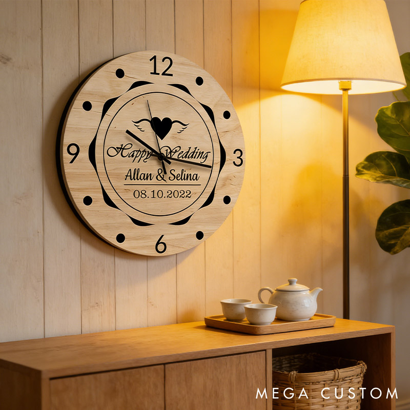 Personalized Couple Happy Wedding Wall Clock Custom Newlyweds Wedding Wall Clock with Name and Date Anniversary Valentines Day Gift for Him Her