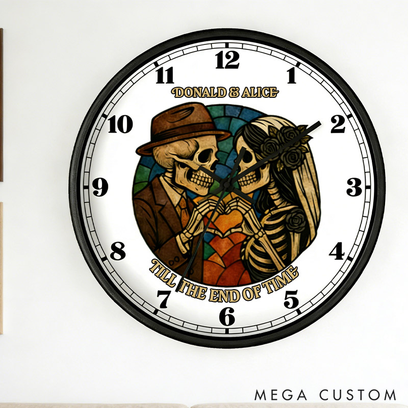 Personalized Wall Clock Unique Wedding Anniversary Gift Gothic Till the End of Time Skeleton Couple Wall Clock Anniversary Gift