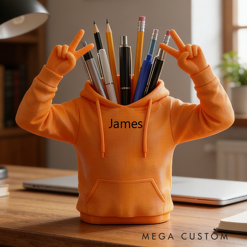 Personalized Hoodie Middle Finger Pencil Holder Funny Desk Organizer Rude Office Decor 3D Printed Pen Cup Novelty Gag Gift for Co-Workers