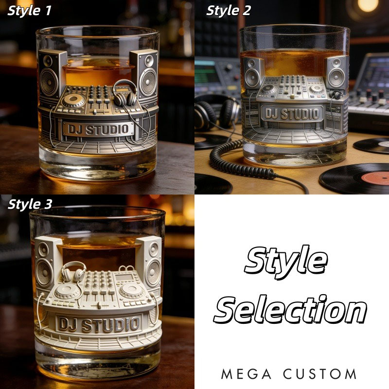 Personalized DJ Studio Themed Whiskey Glass with Custom Text Whiskey Glass Engraved Glasses Gift