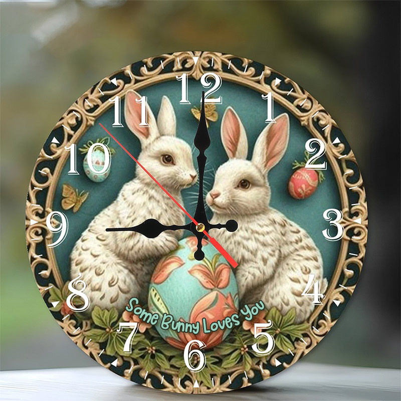 Personalized Couple Some Bunny Loves You Wall Clock Custom Easter Charming Bunny with Eggs Wall Clock with Text Couple Easter Gift for Him Her