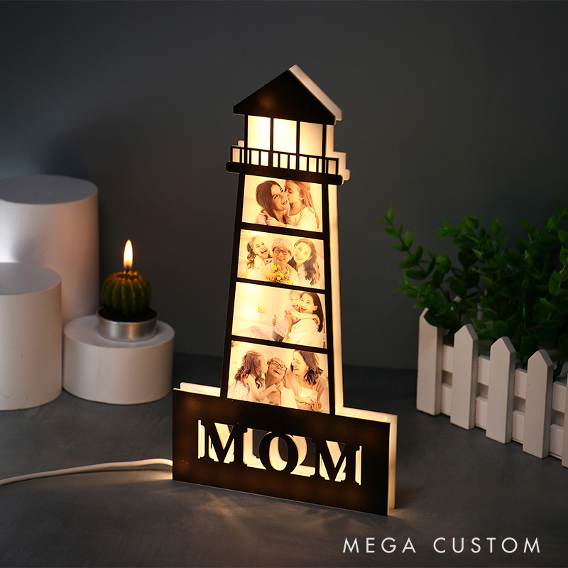 Personalized Photo Lighthouse Night Light Custom Family Photo LED Lamp Acrylic Family Keepsake Decor Mother’s Day Birthday Gift for Mom