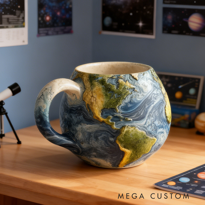 Earth Globe Resin Mug - 3D Textured Space-Themed Coffee Cup for Astronomy Fans