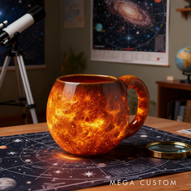 Sun-Themed Resin Mug - Glowing Textured Space Coffee Cup for Star Gazers