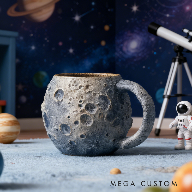 Moon Crater Resin Mug - 3D Textured Lunar Space Coffee Cup for Astronomy Lovers
