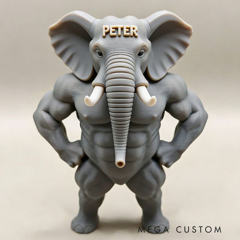 Personalized 3D Printed Hench Elephant Muscular Gym Gift Desk Mascot Weightlifter Strength Trainer Desk Decor Gift for Friends Gym Rat Gym Lovers