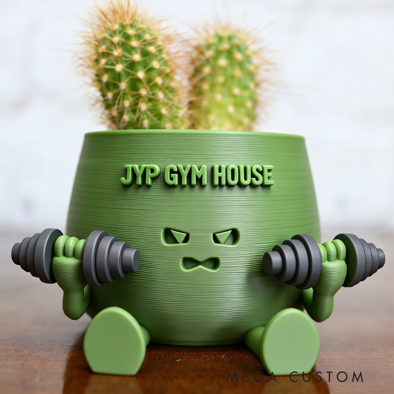 Personalized 3D Printed Official Happy Face Planter Plant Pot Weightlifter Strength Trainer Airplant Succulent Holder Gift for Friends Gym Rat Gym Lovers