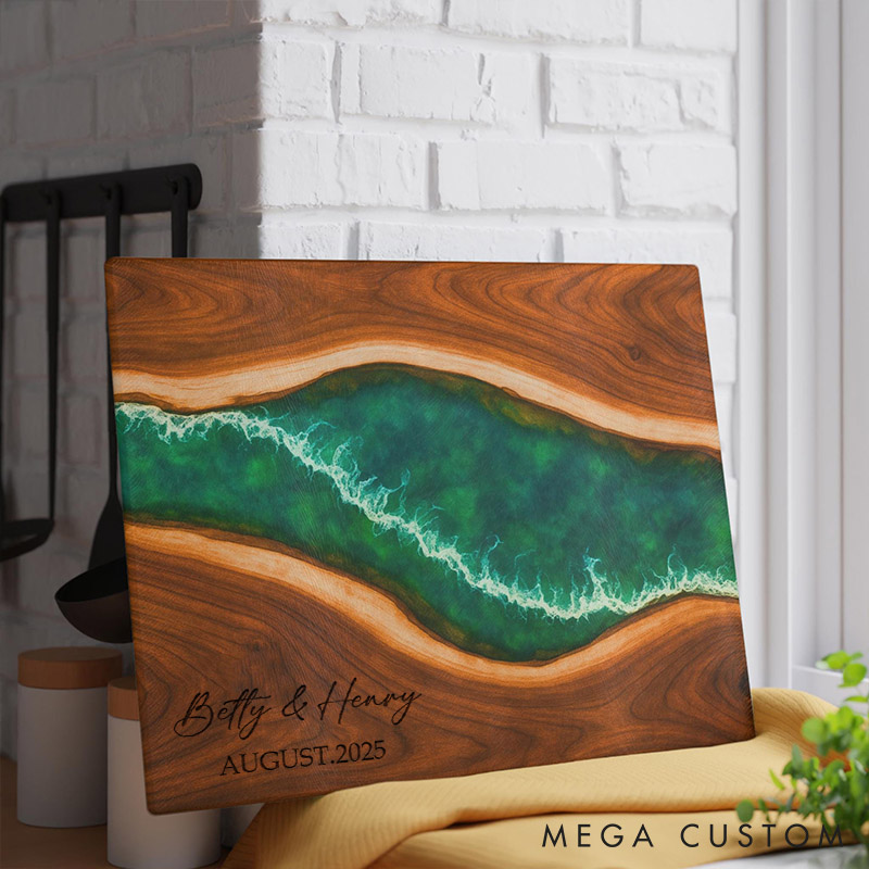 Personalized Ocean Wave Resin Cutting Board Custom Charcuterie Board Maple Wood River Design Kitchen Decor Gift for Couple