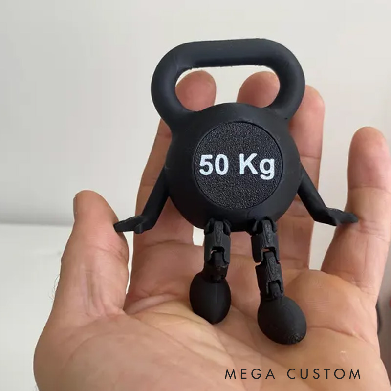 Personalized 3D Printed Kettlebell Desk Decor with Articulated Legs Fitness Gym Miniature Figurine Gift for Friends Gym Rat Gym Lovers