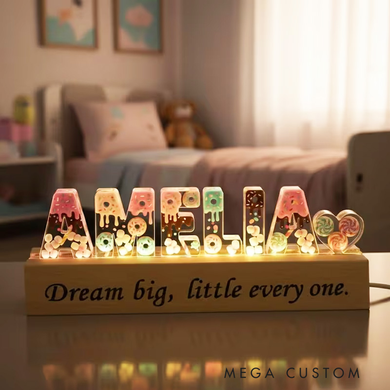 Personalized Donut Name Letter LED Acrylic Light Night Light with Name and Base Home Decor Birthday Gift for Girls Wife Kids