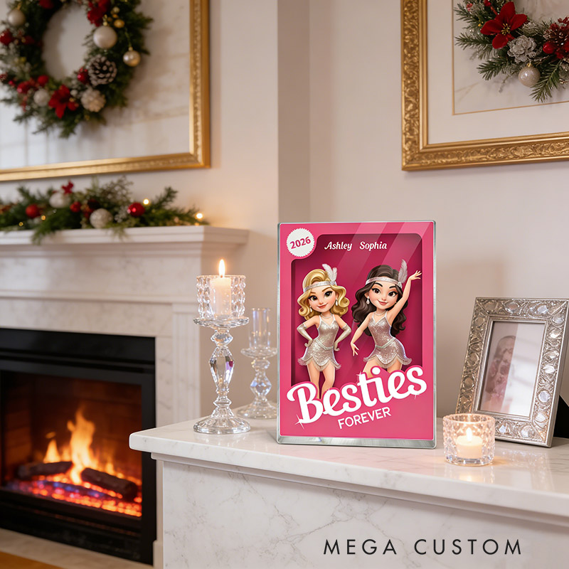 Personalized Besties Forever Pink Jazz Dance Action Figure Acrylic Block Plaque Customizable with Photos and Names Meaningful Gift for Best Friend Dance Lovers