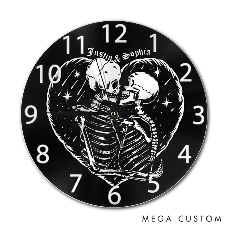 Personalized Skeleton Couple Embracing Wall Clock Custom Couple Till Death Do Us Part Wall Clock with Name Anniversary Valentines Day Gift for Him Her