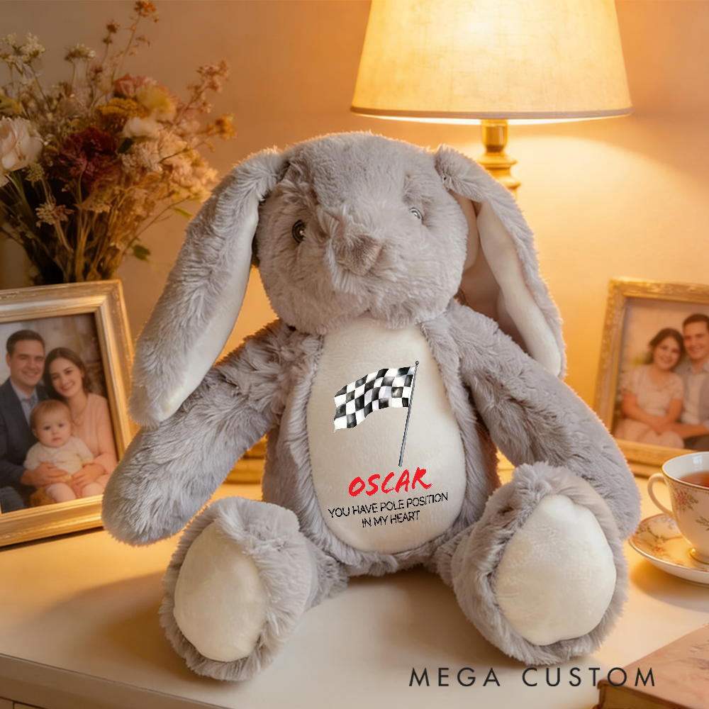 Personalized Racing Bunny Plush Custom Pole Position in My Heart Gift for Motorsports Lovers