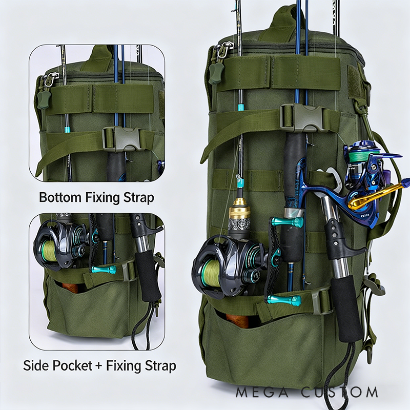 Personalized Tactical Fishing Backpack - Multi-Functional Tackle Storage Bag with Rod Holders & Organizer Pockets
