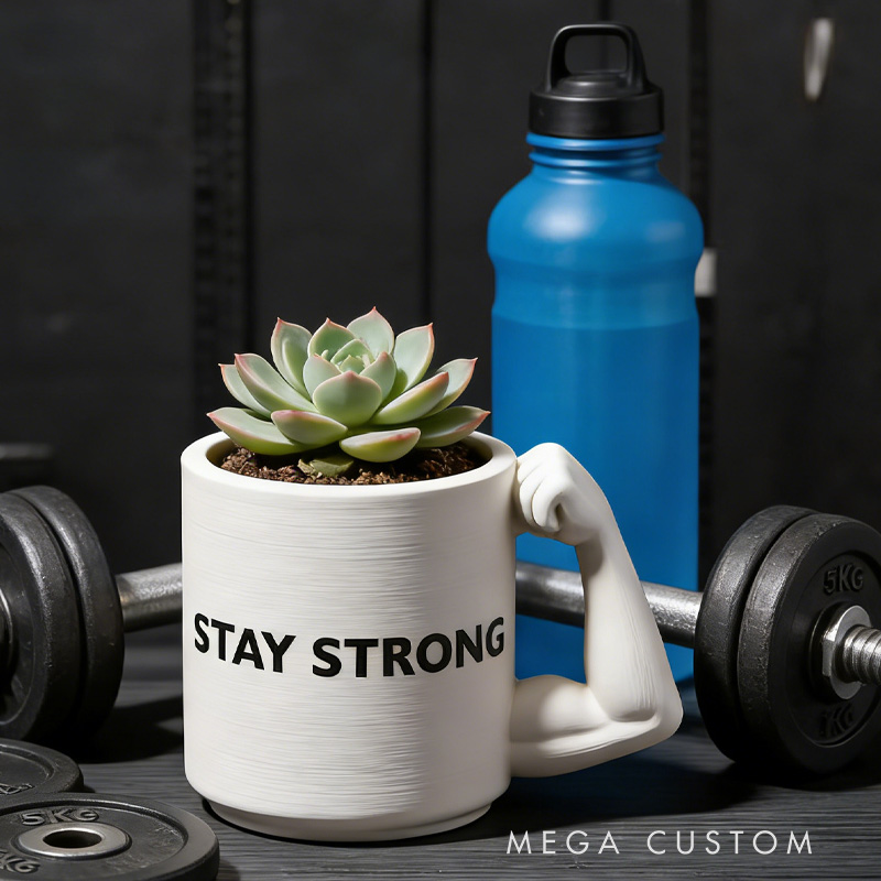 Personalized 3D Printed Bicep Handle Planter Plant Pot Weightlifter Strength Trainer Airplant Succulent Holder Gift for Friends Gym Rat Gym Lovers