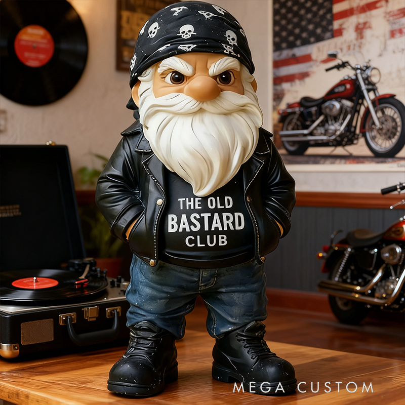 "The Old Bastard Club" Biker Gnome Statue - Resin Desk/Shelf Decor