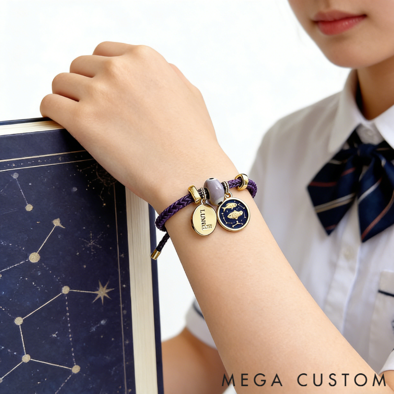 Personalized Zodiac Initials Couple Bracelet Engraved Constellation Charm Gift for Lovers Romantic Connection