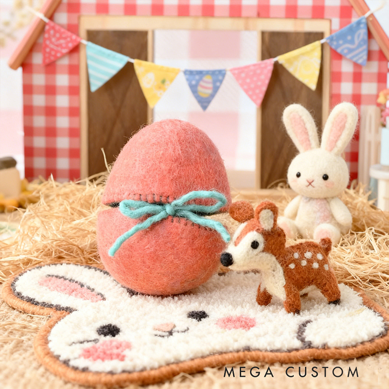 Easter Pet & Egg Felt Ornament Set - Handmade Farm Animal & Pastel Egg Decorations